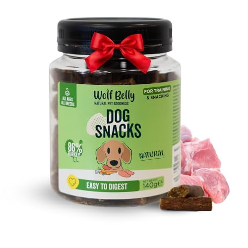 Wolf Belly - Biscotti per Cani 86% Tacchino (80 pz) senza Cereali | Consistenza Morbida e Gustosa | Snack Naturali per l’Addestramento | Favoriscono Digestione | Deliziosi e Sani - Prodotto in Europa