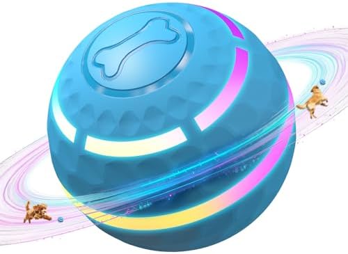 Apasiri Interactive Dog Toys: Automatic Moving Dog Balls with LED Lights, Puppy Toy to Keep Them Busy, Duraspin Dog Ball for Small,Medium,Large Dogs, Dog Toys for Aggressive Chewers,Rechargeable(Blue)