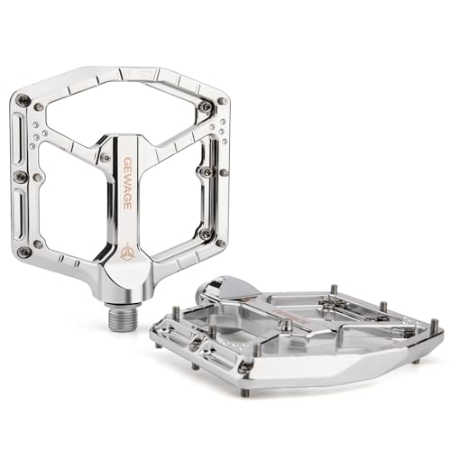 GEWAGE MTB Pedale Profi-Edition CNC-Aluminium 9/16 Chromoly-Achse 14 höhenverstellbare Pins ultraflaches Design ohne Endkappe Ersatzpins & Werkzeug (Silver)