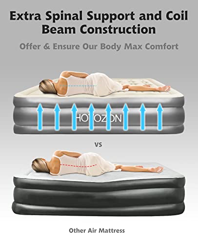 Hotozon Queen Air Mattress With Built-In Pump, 18" Foldable Air Bed With Carry Bag, Luxury Elevated Inflatable Air Mattresses, Blow Up Airbed For Home, Camping & Guests, Grey #TOP4