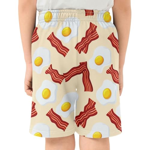 J JOYSAY Fried Egg Bacon Tan Boys Athletic Shorts Kids Youth Casual Shotrs with Elastic Waistband Pockets3