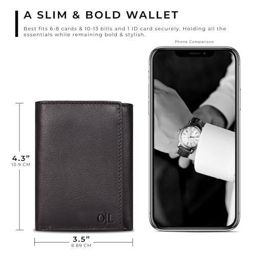 Image of Tri fold Leather Wallet for Men with RFID | Slim Wallets for Men with 1 ID and 6 Credit card slots | Front Pocket Minimalist