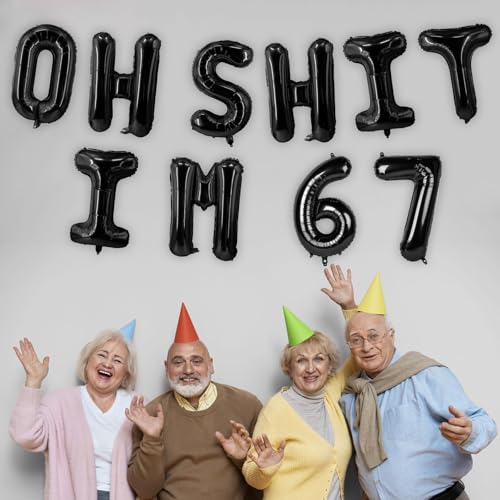 Image of Oh I'm 67! Latex Balloons 16 Inch Black Hallo Sixty Seven Cheers to 67 Years Old Theme Decor for Man Woman Happy 67th Birthday Party Photo Studio Prop Flag Decorations Favors Supplies
