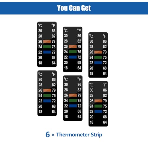 Image of Adhesive Fish Tank Thermometer Strip Aquarium Thermometer Sticker Display 64-86℉ (18-30℃) Brewing Thermometer Test Strip 6 PCS (1.58 inch x 0.67 inch)