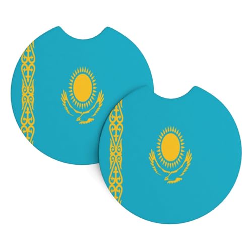 Lot de 2 dessous de verre pour porte-gobelets, accessoires d'intérieur de voiture en néoprène pour homme et femme, drapeau du Kazakhstan