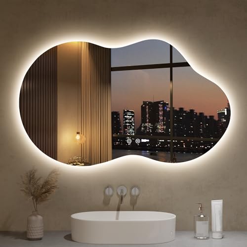 LOVESPEJO Irregular Backlit Mirror Bathroom 40x24 Inch, Asymmetrical Cloud LED Bathroom Mirror with...