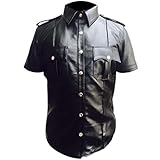 Real Leather Mens Cow Sheep Leather Police Real Uniform Shirt BLUF Gay Mans Shirt Hot Lamb Leather-X-Small-Sheep