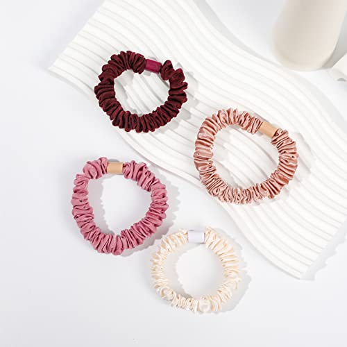 Image of Hair Ties Satin Scrunchies - Small Mini Scrunchy for Women Thick Hair Accessories Cute Soft No Slip Hair Elastics Ponytail Holder for Curly Hair No Damage Hairties Gift for Girls