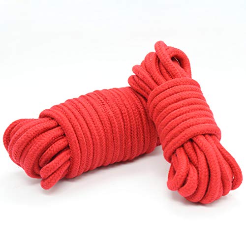 16 Feet 5 M/ 33 Feet 10M/66 Feet 20M Multipurpose Soft Twisted Cotton Durable Long Rope Strap(2 pcs) (Red, 5 M)
