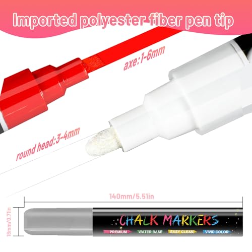 12 abwaschbare Kreidestifte für Tafel, ideal für die Herstellung von Glückwunschkarten und Geburtstagspartys, neon Kreidestifte, Tafelschreiber, geeignet für Fenster, Gläser, Flaschen und Tassen,DIY