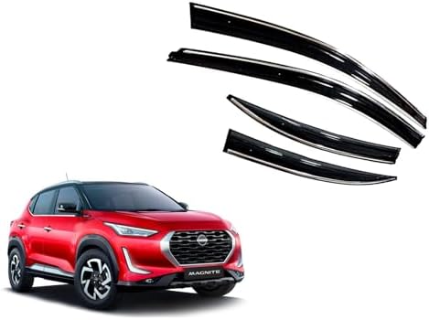 CAR SAAZ Chrome Line Door Visor for Magnite (2020-Present)(Set of 4Pcs) | Rain Guard | Wind Deflector