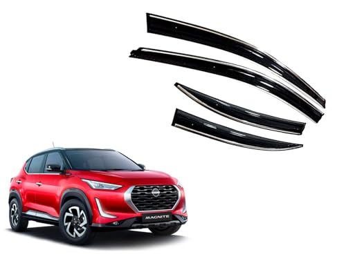 Image of CAR SAAZ Chrome Line Door Visor for Magnite (2020-Present)(Set of 4Pcs) | Rain Guard | Wind Deflector