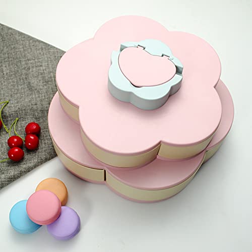Splenssy Dubbele laag snack box snoepbord bloemblad-vorm roterende snack tray double-deck gedroogde fruitborden… - Image 3