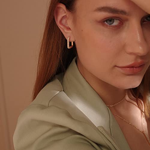 MEVECCO Gold U Shape Huggie Hoop Earrings 18K Gold Plated Dainty Cubic Zirconia Oval Huggie Earring for Women Cute minimalist Fashion Hoops Sleeper Earrings Jewelry2