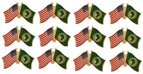 African Union & USA Crossed Flag Lapel Pins Box of 12 – Friendship Tie Badges