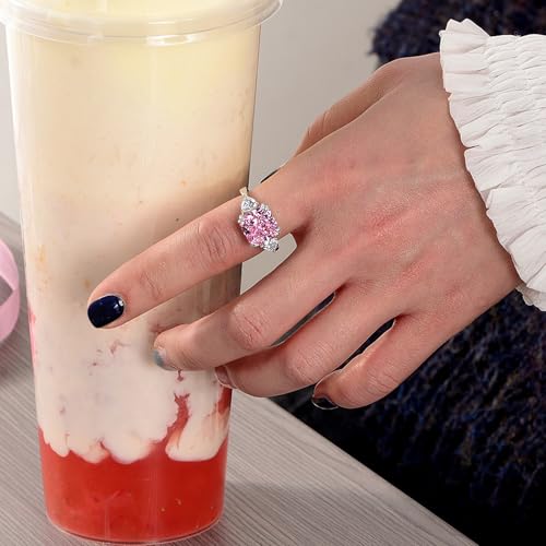 Women's Engagement Rings, 5 Carat Baguette Cut Pink Moissanite Ring 10X10mm in Sterling Silver, Beautiful Engagement Gift for Wife2