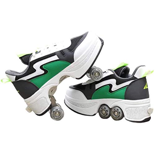Zjcpow Dytxe de múltiples Funciones Ajustable Patines de Ruedas for niños, Doble Fila de Ruedas Deformación de Rodillos Rodillos Kick patín al Aire Libre, Verde xuwuhz (Size : 40)
