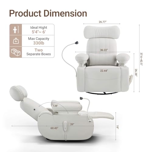 Image of MAMAZING Lullapod Max Power Nursery Rocking Chair with Independent Recline & Footrest, Swivel Nursery Recliner Glider with Electric Adjustable Armrests, Silent Rocking, Oeko-TEX Certified