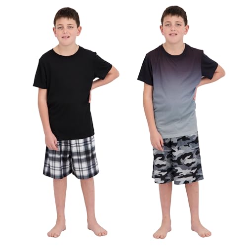 Image of US Angels Pajamas Set for Boys, 4-Piece Set, Short Sleeve Shirt with Pajama Shorts