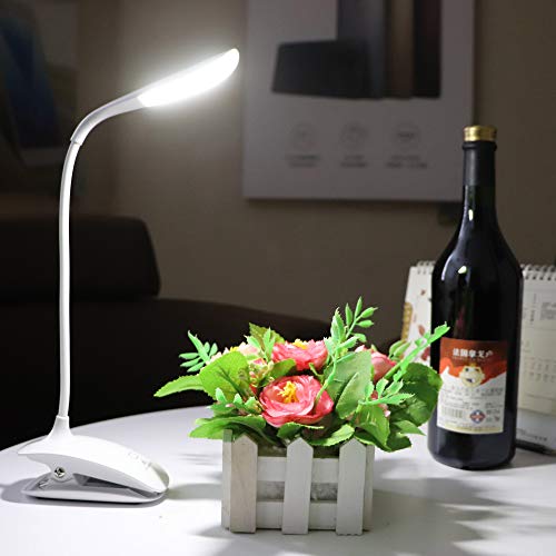 LED Clip on Book Light - Moobibear Rechargeable 14 LEDs Reading Lights Dimmable, Touch Sensitive 3 - Level Brightness Eye Protection Table Lamp for Books Bed Children Bedroom, USB Cable Included
