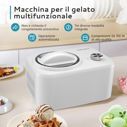 EUHOMY Eismaschine mit Kompressor, Eismaschine, kleine Eismaschine, selbstkühlende Eismaschine, 0,8 l Eismaschine, Kompressor 100 W, Weiß – Bild 5