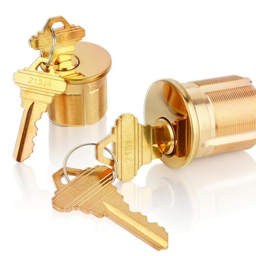 2 Pack Brass Mortise Cylinder Keyed Alike 4 Keys for SC