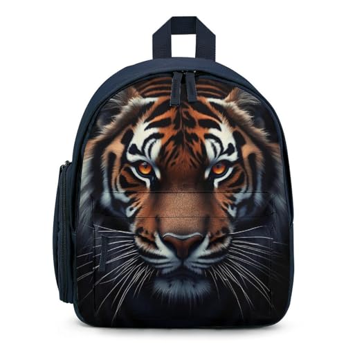 Travel Mini Backpack, Mens Causal Book Bags Funny Small Daypack Shoulder Bag with Adjustable Strap Animal Tiger Black Bags