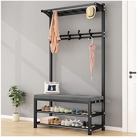 YAWEDA Shoe Rack Stand Organizer Closet Entryway，Coat Rack Shoe Bench, 4-in-1 Hall Tree Shoe Rack for Entryway,Multifunctional Hallway Organizer (Color : Black+Grey, Size : 80 * 33 * 170cm)