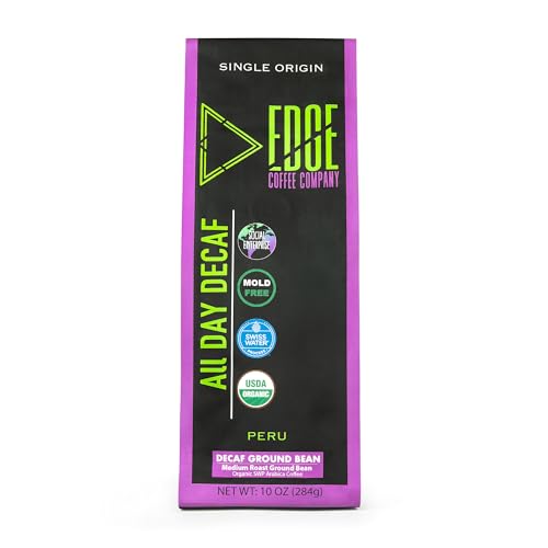 Edge Mold Free All Day Decaf Coffee - Organic Fair Trade Specialty Grade Low Acid Clean Coffee 10oz (Ground)