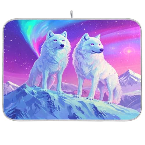 White Wolf Aurora Dish Drying Mat for Kitchen Counter Coffee Bar Draining Mat Drying Pads for Cups, Dishes, Bottles