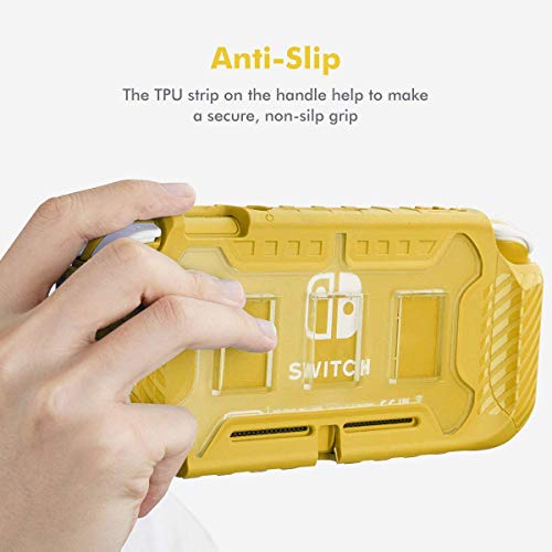 Image of TMG Rugged Protective Case for Nintendo Switch Lite | Shockproof Grip Cover with Soft TPU & Hard Shell | Anti-Slip Design with Game Card Storage | Compatible with Switch Lite Console (Yellow)