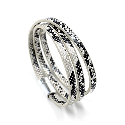 COLORFUL BLING Mottled Leopard Wide Cuff Bracelets Multi-Layer Buckle Snakeskin PU Leather Wrap Cuff Bracelets for Women Punk Cool Jewelry