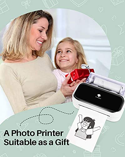Phomemo M03 Sticker Drucker, Mini Drucker für Smartphone Tragbarer Thermodrucker, 53 und 80mm Sofortdruck, Kompatibel mit Handys und Tablet, für Studium, Fotos, Scrapbooking, Aufkleber - Weiß
