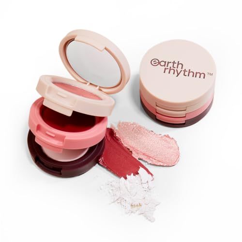 Earth Rhythm Dab Set Go 3-in-1 Face Palette With Eyeshadow, Lip & Cheek Tint & Mattifying Face Powder, For Everday Makeup, Highly Pigmented (Rose)