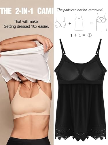 Image of Camisoles for Women with Built in Bra Adjustable Strap Tank Tops Cami Sleeveless Summer Tops for Workout Sleeping Traveling