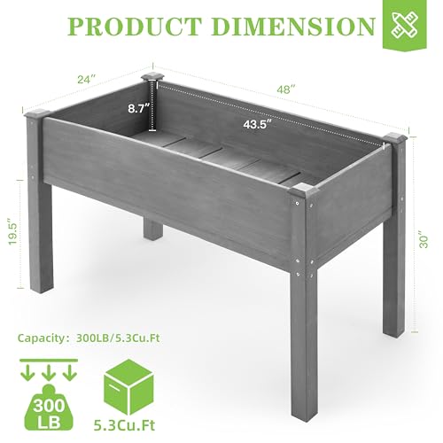 Image of SoliWood Set of 2 Raised Garden Bed with Legs, 48x24x30'', Outdoor Wood Elevated Planter Box, Grey Cedar, Thick Legs, w /Liner