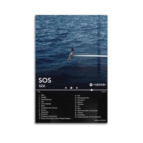 DWNARTS SZA-SOS - Póster de la portada del álbum de música de éxito, póster de lienzo de cantante pop, arte estético de pared, impresiones decorativas para sala de estar, dormitorio, 60 x 90 cm,