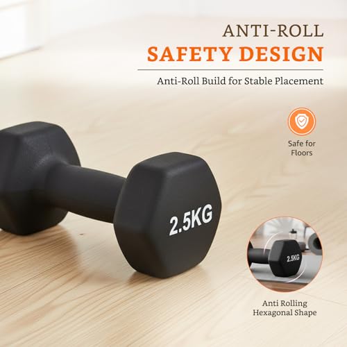 Image of Amazon Brand - Solimo Neoprene Dumbbell 2.5 kg, Set of 2 (Black)