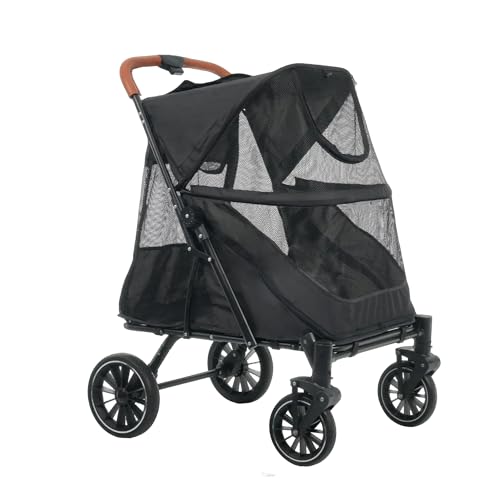 【ブラック】OSJ ペットカート 耐荷重50s 大型犬対応 前後ドア 乗りやすい 折りたたみ 多頭 ワンタッチ折り畳み 中型犬 小型犬 猫 軽量 組立簡単 工具不要 介護用 ドッグカート 犬 猫 動物 ペット用品