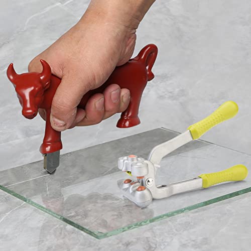 youkzuan Alicates para azulejos de vidrio alicates de rotura resistentes juego de herramientas manuales para bricolaje y mejoras en el hogar con cortador de vidrio pinza de vidrio 2 cabezales de corte
