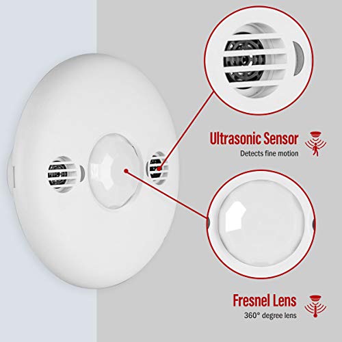 Image of ENERLITES Ultrasonic and PIR Dual Technology Occupancy Sensor, 360 Degree Field of View, 1,600 Sq Ft Coverage, Commercial Grade, MDC-50V-W, White