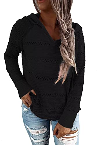 QAKEHU Damen Hoodie Oversize Kapuzenpullover Sweatshirt Patchwork Langarm Hoodies Herbst Winter Freizeit Slim Fit Kapuzensweatshirt Kapuzenpullis Tops B-Black S Cover