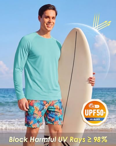 Image of Boladeci Men's UPF 50+ Sun Protection UV SPF Shirts Long Sleeve Lightweight Quick Dry Swim T-Shirts Rash Guard