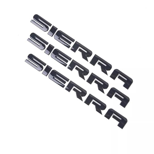 Image of 3PC Gloss Black Sierra Nameplates Letter Emblems Badges 2007 to 2019 Glossy for 2500Hd 3500Hd Sierra Emblem