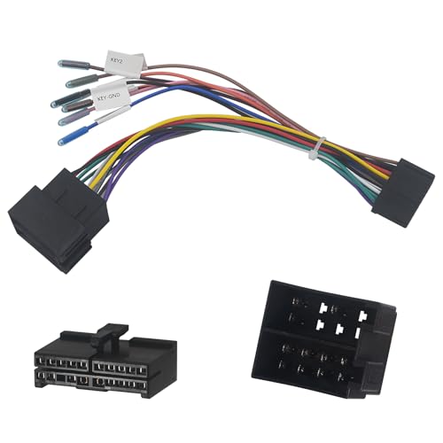 1 Stück 20-poliger Kabeladapter auf ISO, Kabelbaumadapter 20-poliger 'T' Schrift ISO-Autoradio Adapter Ersatz Kompatibel mit Lenkrad- und Rückwärtssteuerungslinien