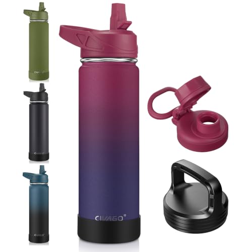 Image of CIVAGO 22 oz Insulated Stainless Steel Water Bottle With Straw and 3 Lids