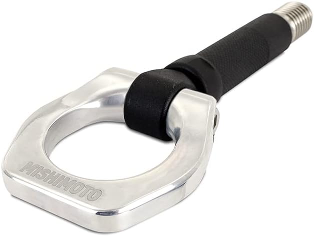 Mishimoto Racing Tow Hook with the ring in the upright, ready-to-use position.