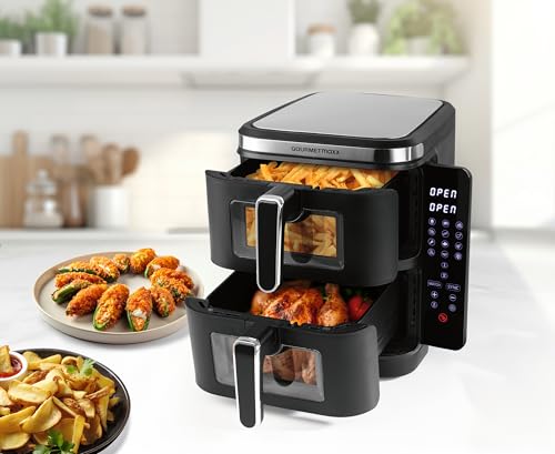 Gourmetmaxx Fryup, Friggitrice Ad Aria Calda A Doppia Camera Verticale, Xxl, Con Finestra Di Visualizzazione E Display Touch Pieghevole, Friggitrice Ad Aria Calda, 2 Camere, Volume 10 L, Friggitrice - 2