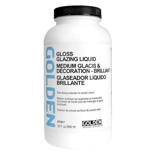 GOLDEN Gloss Glazing Liquid, 32 fl. oz. Jar, Professional Acrylic Medium, Transparent