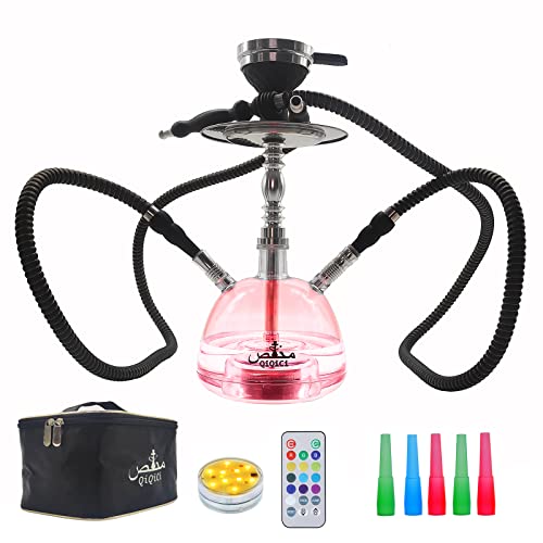 Hookah Hookah Set 2 Hose Hookahs With Cleaning Brush Modern Acrylic Bubble Hookah Shisha Hooka 【Qiqici】My First Travel Hookah Accessories With Led Remote Control +Coal Tongs+ Hose For Narguile Smoking（Bubble Set） #TOP1